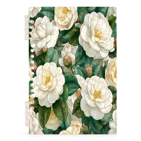 Notebook 8.3x5.7x0.4 Inch Journey Note Diary Hardcover Notebook 60 Pages,80g Paper Writing Smooth and Not Easy to Break Pure White Camellia Blooms