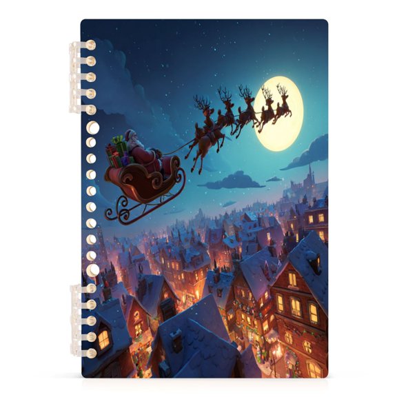 Notebook 8.3x5.7x0.4 Inch Journey Note Diary Hardcover Notebook 60 Pages,80g Paper Writing Smooth and Not Easy to Break Santa Claus in The Sky