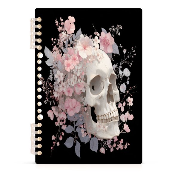 Notebook 8.3x5.7x0.4 Inch Journey Note Diary Hardcover Notebook 60 Pages,80g Paper Writing Smooth and Not Easy to Break Skull Flower Art
