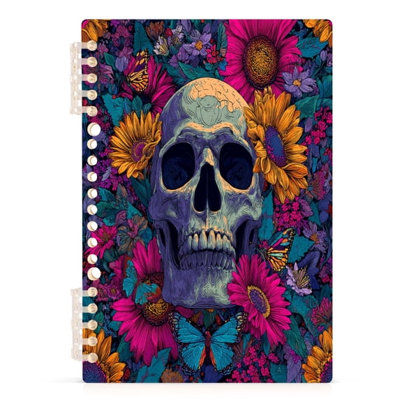 Notebook 8.3x5.7x0.4 Inch Journey Note Diary Hardcover Notebook 60 Pages,80g Paper Writing Smooth and Not Easy to Break Skull Flower Surround