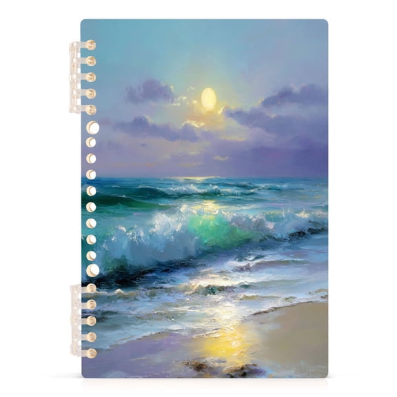 Notebook 8.3x5.7x0.4 Inch Journey Note Diary Hardcover Notebook 60 Pages,80g Paper Writing Smooth and Not Easy to Break Sun Moon Waves