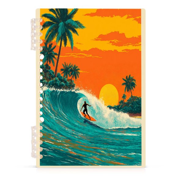 Notebook 8.3x5.7x0.4 Inch Journey Note Diary Hardcover Notebook 60 Pages,80g Paper Writing Smooth and Not Easy to Break Surfers Ride Ocean Waves
