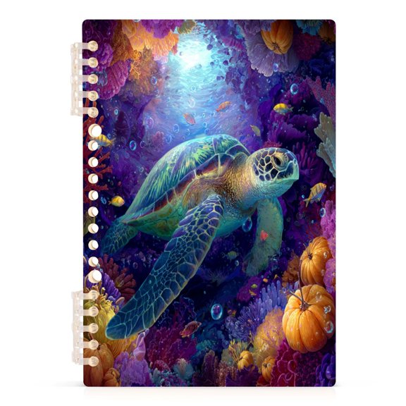 Notebook 8.3x5.7x0.4 Inch Journey Note Diary Hardcover Notebook 60 Pages,80g Paper Writing Smooth and Not Easy to Break Turtles in Ocean Scene