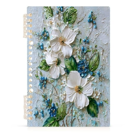 Notebook 8.3x5.7x0.4 Inch Journey Note Diary Hardcover Notebook 60 Pages,80g Paper Writing Smooth and Not Easy to Break White Flowers