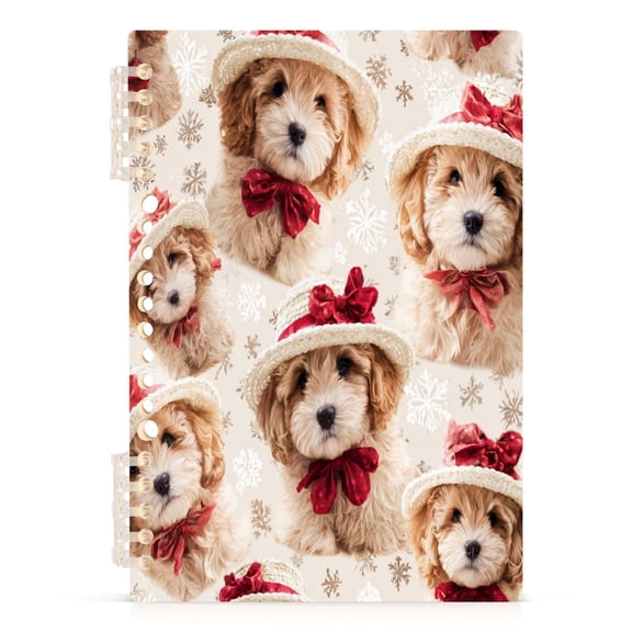 Notebook 8.3x5.7x0.4 Inch Journey Note Diary Hardcover Notebook 60 Pages,80g Paper Writing Smooth and Not Easy to Break Yellow Christmas Puppy