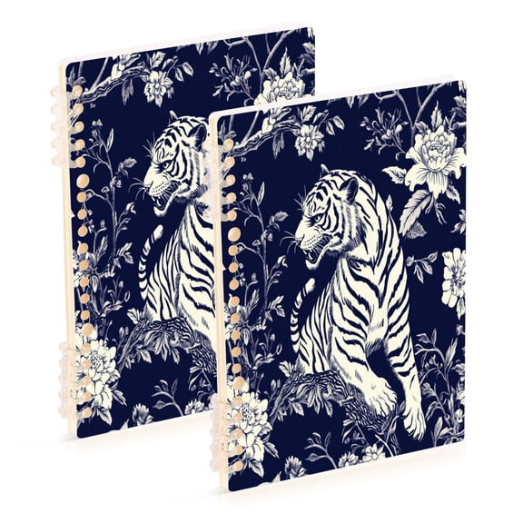 Notebook 8.3x5.7x0.4 Inch One Sizex1 Journey Note Diary Hardcover Notebook 60 Pages,80g Paper Writing Smooth and Not Easy to Break Blue Flower and Tiger Pattern