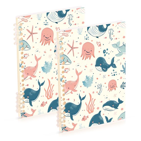 Notebook 8.3x5.7x0.4 Inch One Sizex1 Journey Note Diary Hardcover Notebook 60 Pages,80g Paper Writing Smooth and Not Easy to Break Cartoon Marine Fish