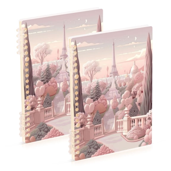 Notebook 8.3x5.7x0.4 Inch One Sizex1 Journey Note Diary Hardcover Notebook 60 Pages,80g Paper Writing Smooth and Not Easy to Break Pink Buildings and The Eiffel Tower