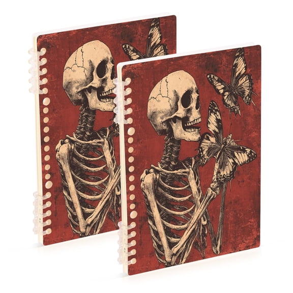 Notebook 8.3x5.7x0.4 Inch One Sizex1 Journey Note Diary Hardcover Notebook 60 Pages,80g Paper Writing Smooth and Not Easy to Break Skeletons and Beautiful Butterflies