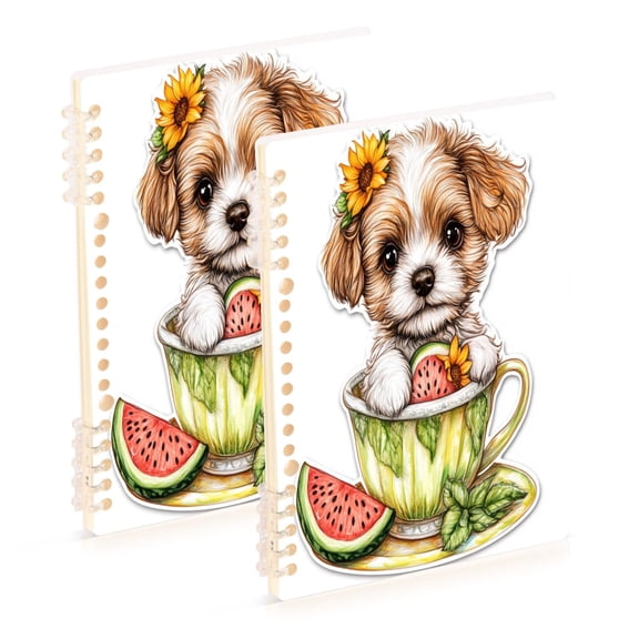 Notebook 8.3x5.7x0.4 Inch One Sizex1 Journey Note Diary Hardcover Notebook 60 Pages,80g Paper Writing Smooth and Not Easy to Break Teacup Cute Puppy
