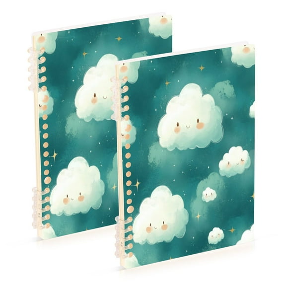 Notebook 8.3x5.7x0.4 Inch One Sizex2 Journey Note Diary Hardcover Notebook 60 Pages,80g Paper Writing Smooth and Not Easy to Break Cartoon Green Smile Cloud