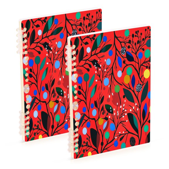 Notebook 8.3x5.7x0.4 Inch One Sizex2 Journey Note Diary Hardcover Notebook 60 Pages,80g Paper Writing Smooth and Not Easy to Break Red Christmas Leaves