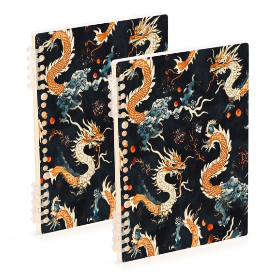 Notebook 8.3x5.7x0.4 Inch One Sizex2 Journey Note Diary Hardcover Notebook 60 Pages,80g Paper Writing Smooth and Not Easy to Break Beautiful Yellow Dragon