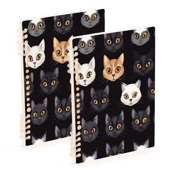 Notebook 8.3x5.7x0.4 Inch One Sizex2 Journey Note Diary Hardcover Notebook 60 Pages,80g Paper Writing Smooth and Not Easy to Break Black Cartoon Cat Face