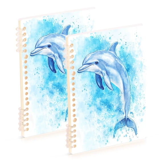 Notebook 8.3x5.7x0.4 Inch One Sizex2 Journey Note Diary Hardcover Notebook 60 Pages,80g Paper Writing Smooth and Not Easy to Break Blue Watercolor Dolphin