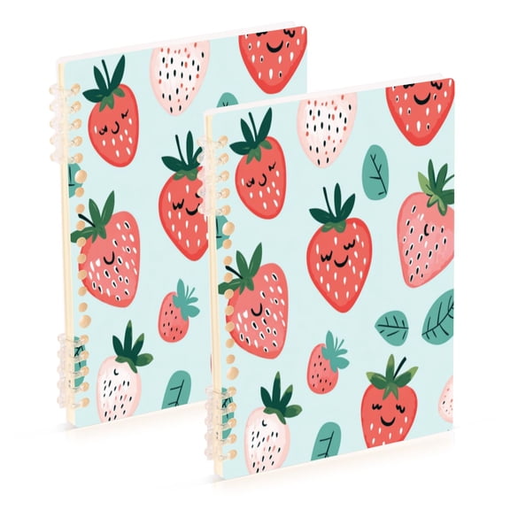 Notebook 8.3x5.7x0.4 Inch One Sizex2 Journey Note Diary Hardcover Notebook 60 Pages,80g Paper Writing Smooth and Not Easy to Break Cartoon Smile Strawberry Seamless