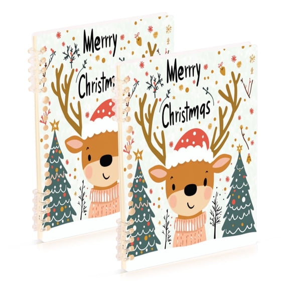 Notebook 8.3x5.7x0.4 Inch One Sizex2 Journey Note Diary Hardcover Notebook 60 Pages,80g Paper Writing Smooth and Not Easy to Break Christmas Cartoon Deer Picture