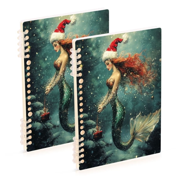 Notebook 8.3x5.7x0.4 Inch One Sizex2 Journey Note Diary Hardcover Notebook 60 Pages,80g Paper Writing Smooth and Not Easy to Break Christmas Lovely Mermaid