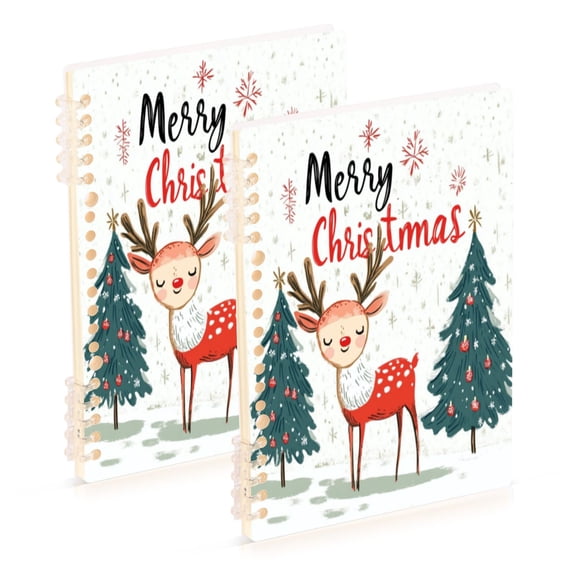 Notebook 8.3x5.7x0.4 Inch One Sizex2 Journey Note Diary Hardcover Notebook 60 Pages,80g Paper Writing Smooth and Not Easy to Break Christmas Smiling Deer Picture