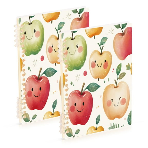 Notebook 8.3x5.7x0.4 Inch One Sizex2 Journey Note Diary Hardcover Notebook 60 Pages,80g Paper Writing Smooth and Not Easy to Break Colorful Cartoon Smiling Apple