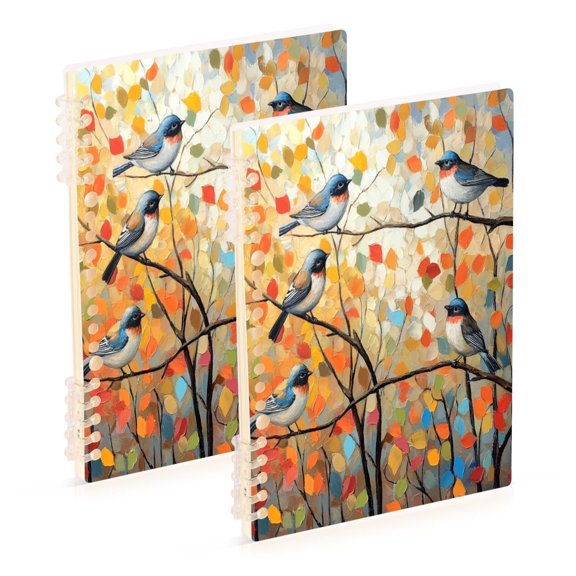 Notebook 8.3x5.7x0.4 Inch One Sizex2 Journey Note Diary Hardcover Notebook 60 Pages,80g Paper Writing Smooth and Not Easy to Break Colorful Trees Pretty Birds