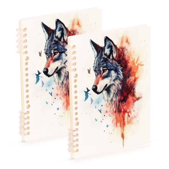 Notebook 8.3x5.7x0.4 Inch One Sizex2 Journey Note Diary Hardcover Notebook 60 Pages,80g Paper Writing Smooth and Not Easy to Break Gray Watercolor Cartoon Wolf