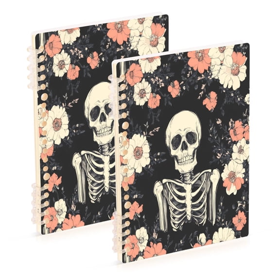 Notebook 8.3x5.7x0.4 Inch One Sizex2 Journey Note Diary Hardcover Notebook 60 Pages,80g Paper Writing Smooth and Not Easy to Break Halloween Skull Flower1