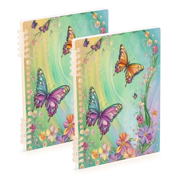 Notebook 8.3x5.7x0.4 Inch One Sizex2 Journey Note Diary Hardcover Notebook 60 Pages,80g Paper Writing Smooth and Not Easy to Break Light Green Rainbow Butterfly