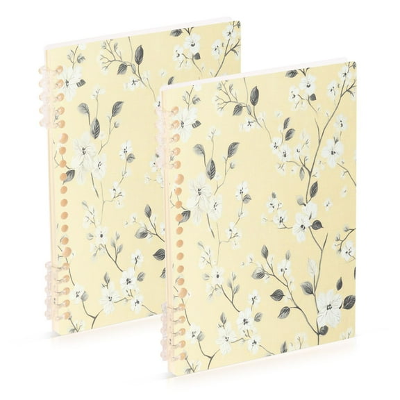 Notebook 8.3x5.7x0.4 Inch One Sizex2 Journey Note Diary Hardcover Notebook 60 Pages,80g Paper Writing Smooth and Not Easy to Break Light Yellow Cloth Flowers