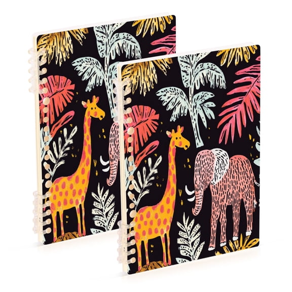 Notebook 8.3x5.7x0.4 Inch One Sizex2 Journey Note Diary Hardcover Notebook 60 Pages,80g Paper Writing Smooth and Not Easy to Break Line Deer and Elephant