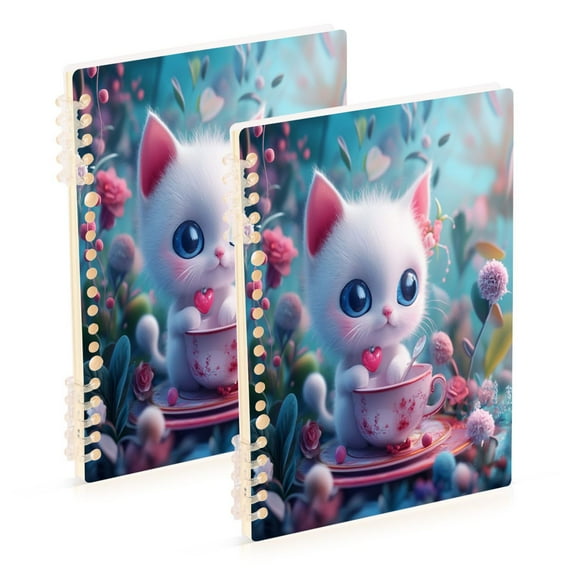 Notebook 8.3x5.7x0.4 Inch One Sizex2 Journey Note Diary Hardcover Notebook 60 Pages,80g Paper Writing Smooth and Not Easy to Break Lovely Cartoon Little White Cat