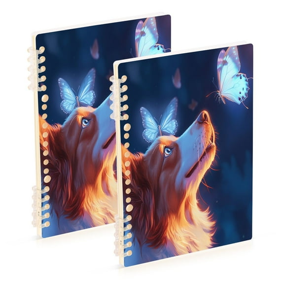 Notebook 8.3x5.7x0.4 Inch One Sizex2 Journey Note Diary Hardcover Notebook 60 Pages,80g Paper Writing Smooth and Not Easy to Break Pretty Dog and Butterfly