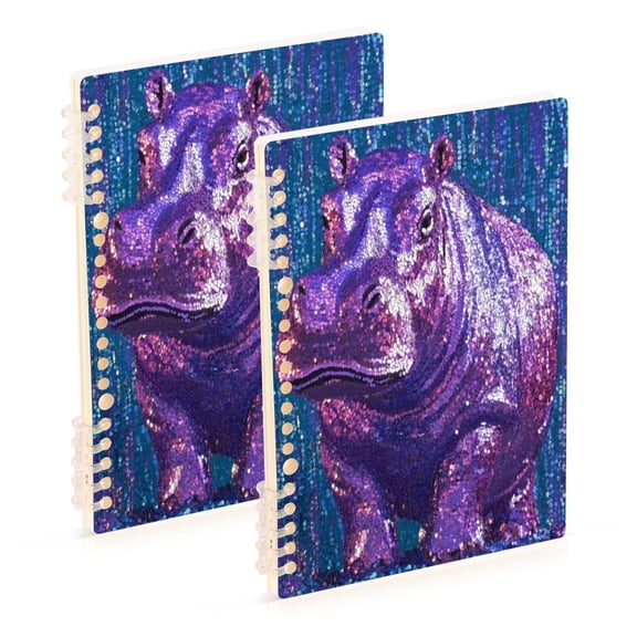 Notebook 8.3x5.7x0.4 Inch One Sizex2 Journey Note Diary Hardcover Notebook 60 Pages,80g Paper Writing Smooth and Not Easy to Break Purple Hippopotamus