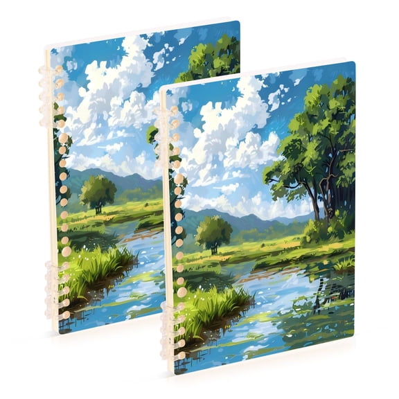 Notebook 8.3x5.7x0.4 Inch One Sizex2 Journey Note Diary Hardcover Notebook 60 Pages,80g Paper Writing Smooth and Not Easy to Break Rivers Trees White Clouds