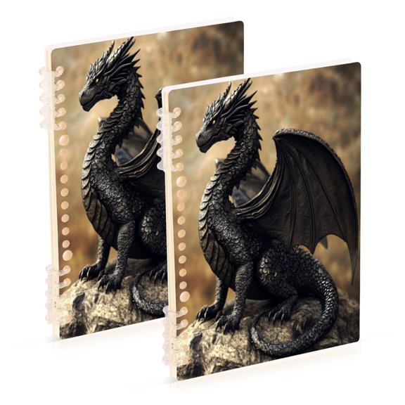 Notebook 8.3x5.7x0.4 Inch One Sizex2 Journey Note Diary Hardcover Notebook 60 Pages,80g Paper Writing Smooth and Not Easy to Break Black Dragon