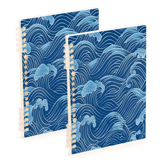 Notebook 8.3x5.7x0.4 Inch One Sizex2 Journey Note Diary Hardcover Notebook 60 Pages,80g Paper Writing Smooth and Not Easy to Break Blue Wave