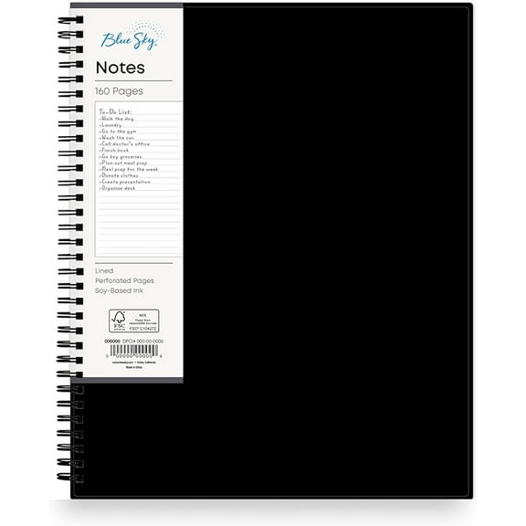 Blue Sky Notes Professional Notebook, Flexible Cover, Twin-Wire Binding, Lined and Perforate Pages, 8.5" x 11", Black (14713)