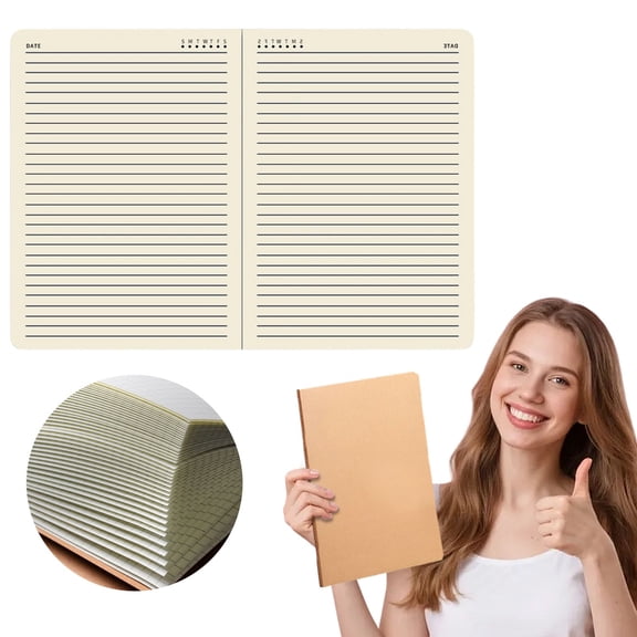 Notebook - A4 Kraft Paper Writing Book - Thick Cover Daily Journal - Smooth Paper Notebook for Notes - 1 Piece - Lined