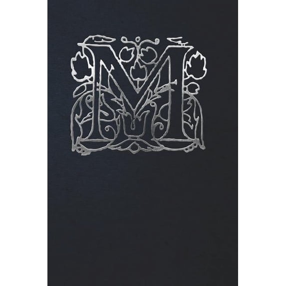 Notebook: Art Nouveau Initial M - Silver on Black - Lined Diary / Journal