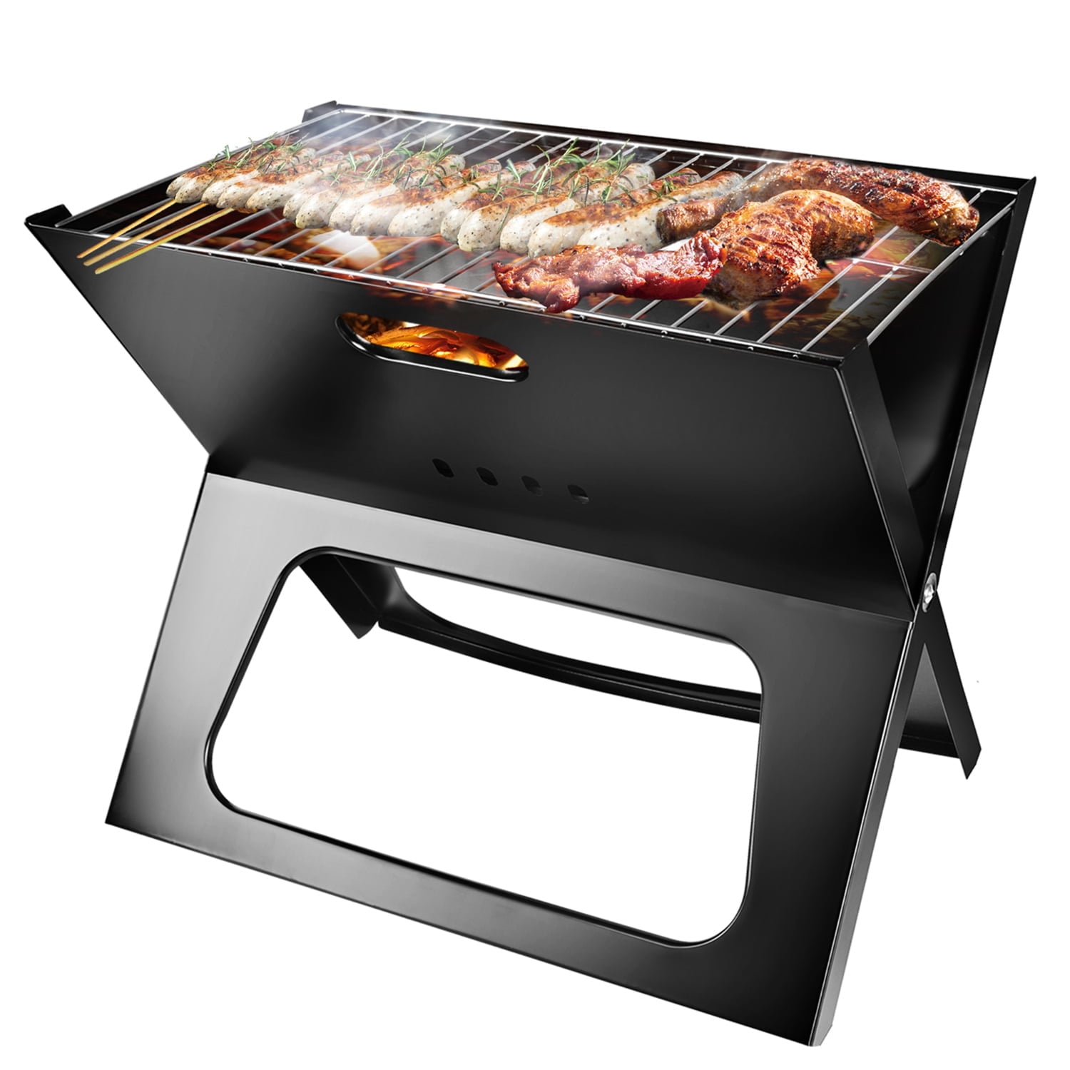 Notebook BBQ Grill Instant Foldable Charcoal Grill for Outdoor Barbecues Camping Traveling Picnics Garden Beach Party Black Walmart