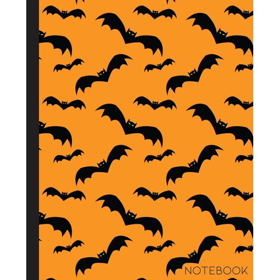 Notebook: Bat Composition Notebook with Orange and Black Halloween Theme- 7.5 x 9.25-110 Pages-Wide-Ruled- Perfect Gift for Halloween or Use for Notes, Ideas, School, To-Do-List, Creative Ideas (Paper