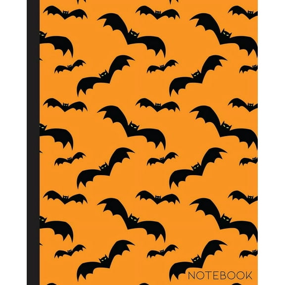 Notebook: Bat Composition Notebook with Orange and Black Halloween Theme- 7.5 x 9.25-110 Pages-Wide-Ruled- Perfect Gift for Halloween or Use for Notes, Ideas, School, To-Do-List, Creative Ideas (Paper