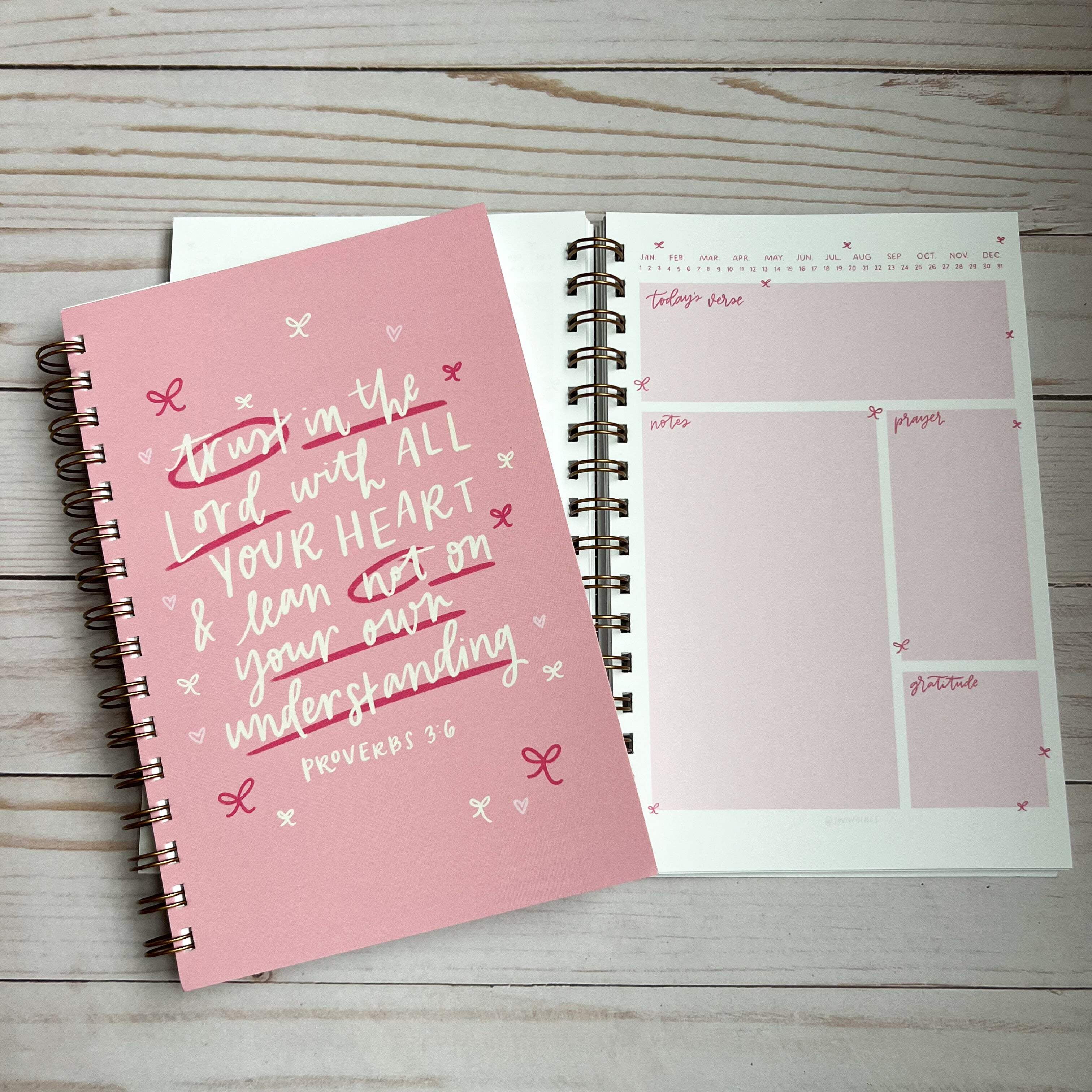 Notebook | Bible Study Worksheet | Bright Pink | Proverbs 3:6 | Trust in the Lord with all your heart