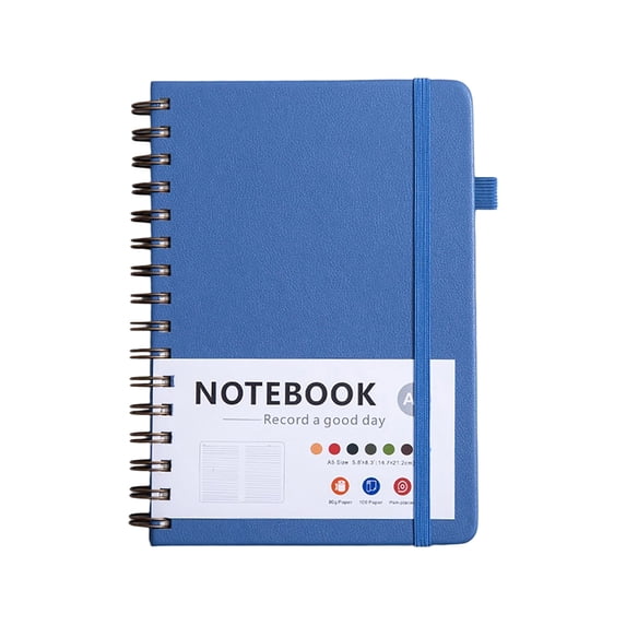 Notebook with Elastic Hardcover Lined Journal, Flat-Lay Coil Binding, Thick Ink-Proof Paper, Pen Loop and Closure Strap, Portable Business Diary Notepad for Office, Meeting