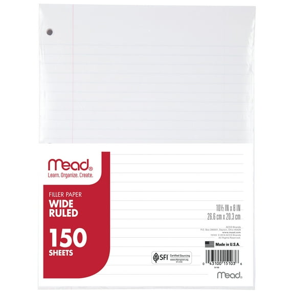 Notebook Filler Paper, Wide Ruled, 150 Sheets | Bundle of 5