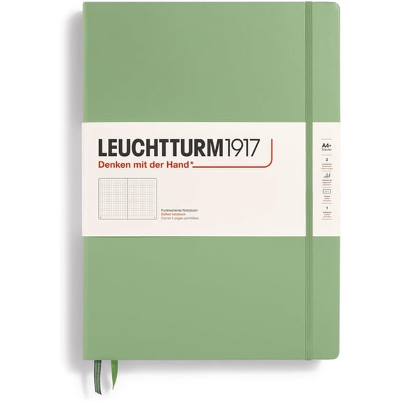- Notebook Hardcover Master Classic A4+ - 235 Numbered Pages for Writing and Journaling (Sage, Dotted)