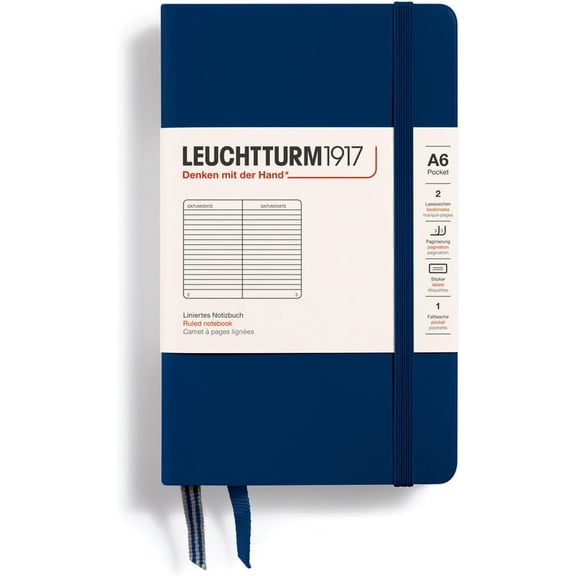 - Notebook Hardcover Pocket A6-187 Numbered Pages for Writing and Journaling (Navy, Ruled)