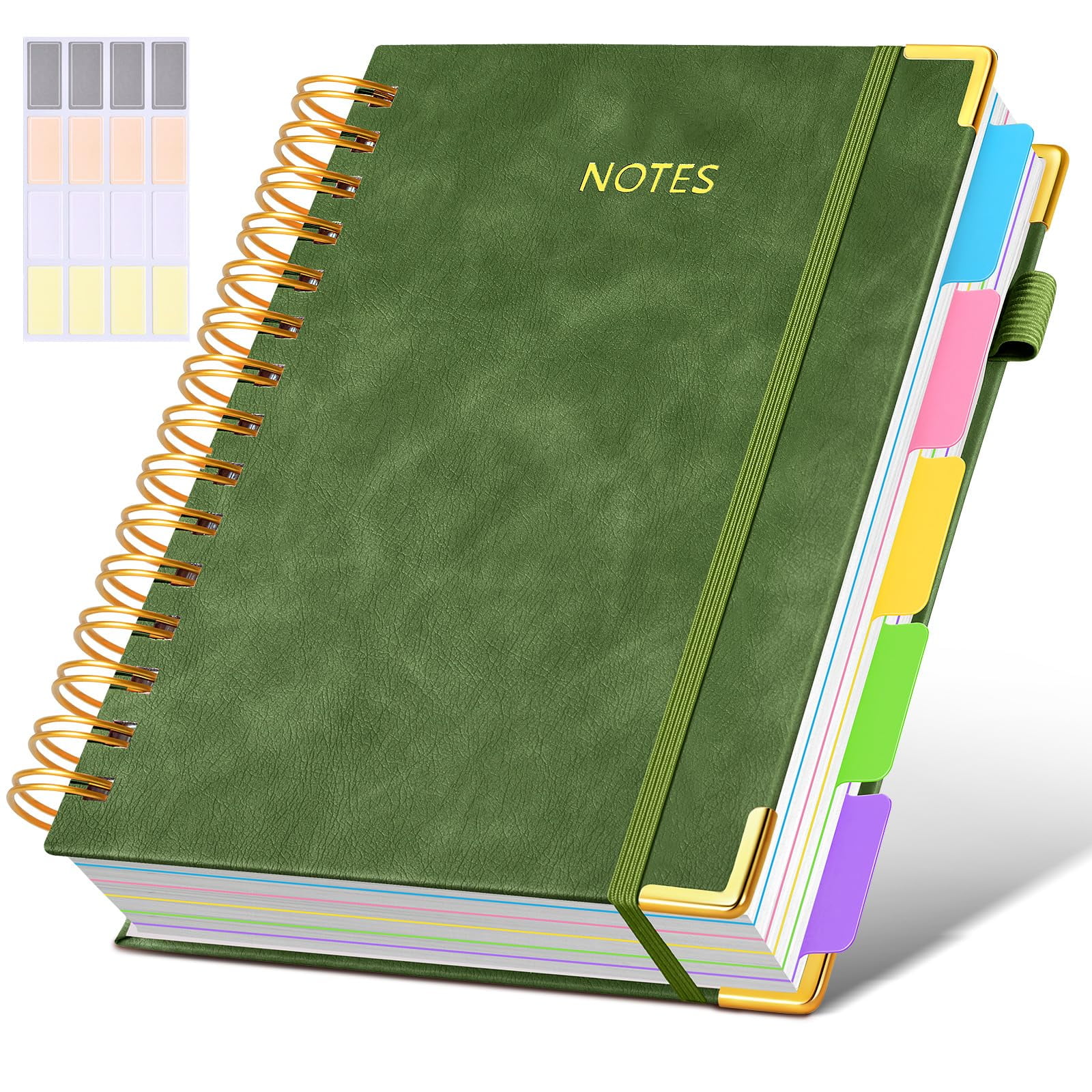 Notebook Journal with Removable Dividers Tabs, 300 Pages Leather 5 Subject Notebook College Ruled, 8"x10" Large B5 Notebooks for Work School Note taking, Lined Journal for Women