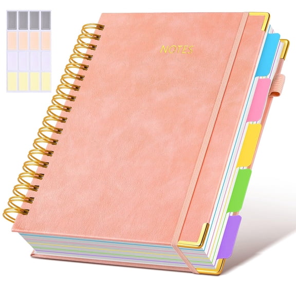 Notebook Journal with Removable Dividers Tabs, 300 Pages Leather 5 Subject Notebook College Ruled, 8"x10" Large B5 Notebooks for Work School Note taking, Lined Journal for Women