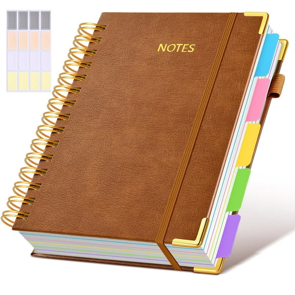 Notebook Journal with Removable Dividers Tabs, 300 Pages Leather 5 Subject Notebook College Ruled, 8"x10" Large B5 Notebooks for Work School Note taking, Lined Journal for Women
